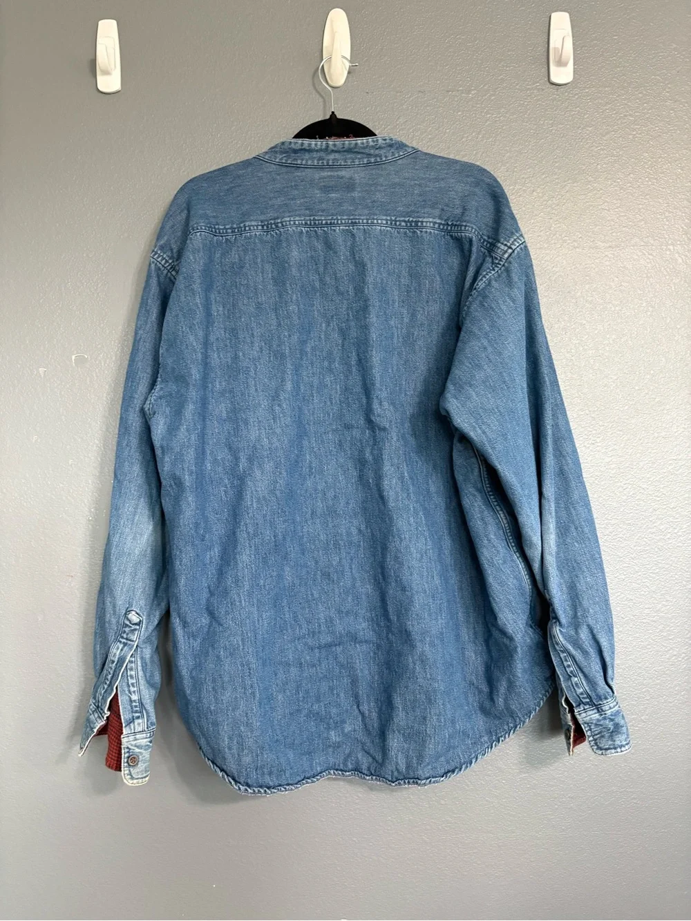 Vintage L.L.Bean Men’s Denim Flannel Lined Shirt Jacket Red Plaid No Size